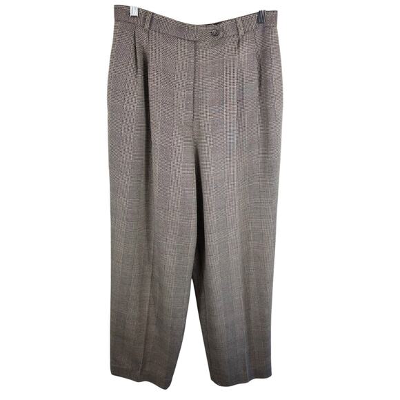 Talbots Vintage Tan Black Mini Checkered Worsted Wool Tweed High Rise Pants 12 - Picture 1 of 7